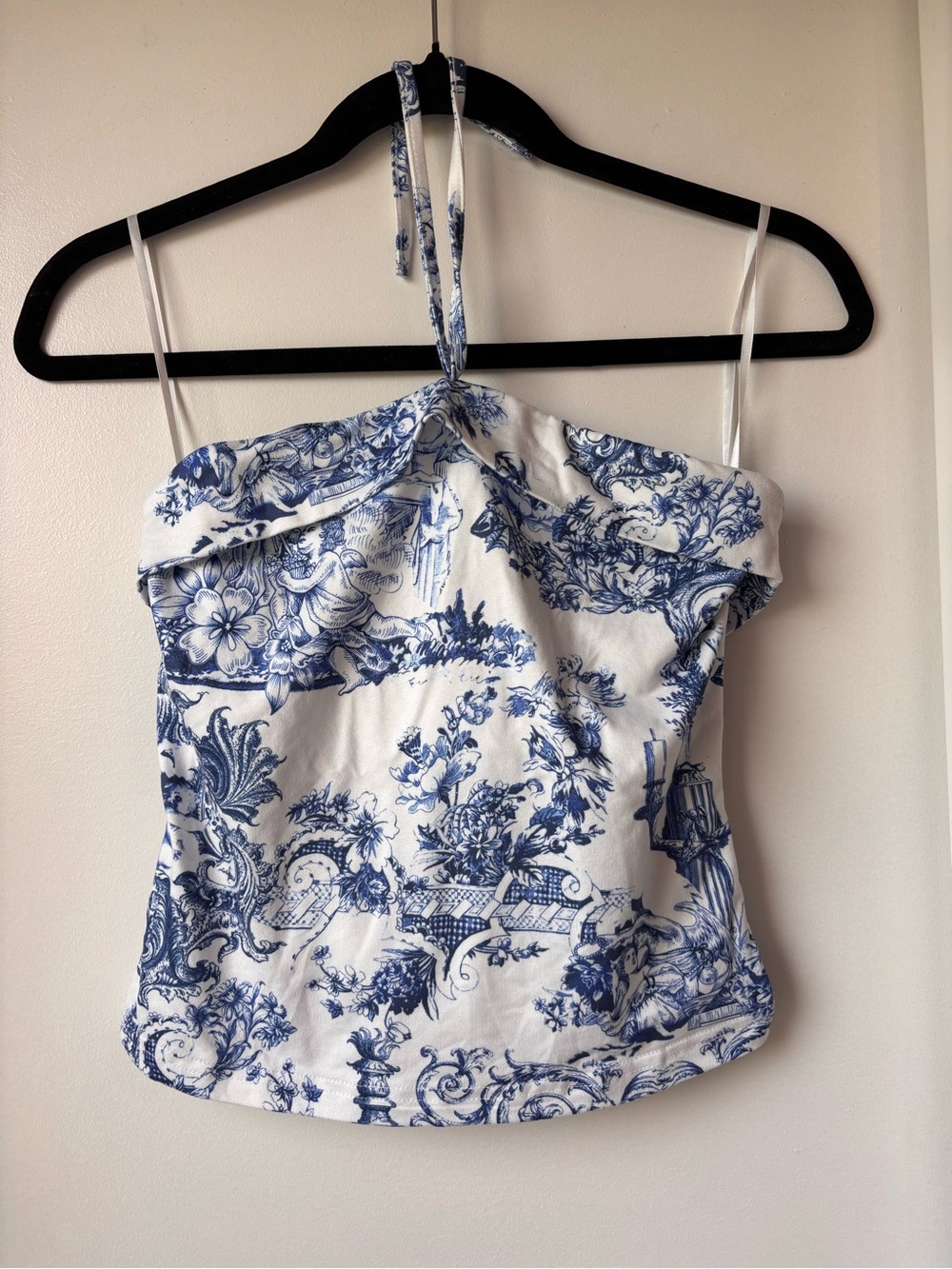 Blue & White Floral Toile Strapless Top